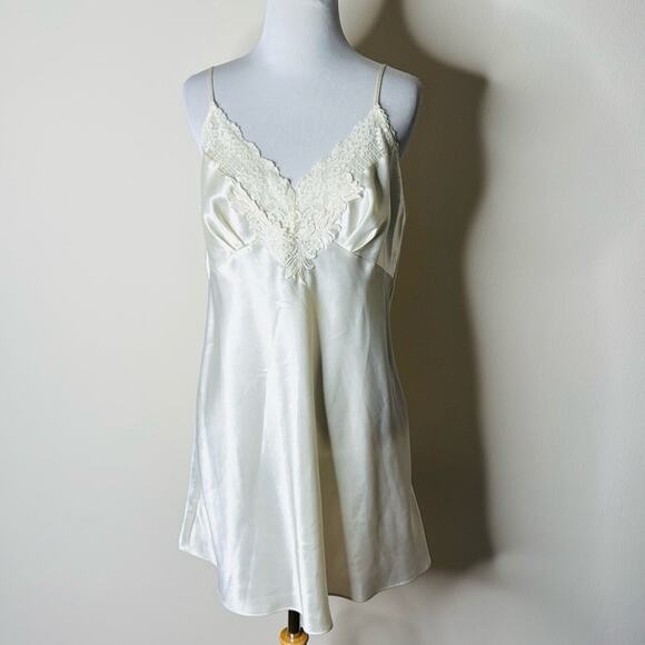 Victoria's Secret Other - Victoria’s Secret Vintage Ivory Lace Trim Satin Chemise
